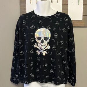 Pumpkins & Potions Skulls and Bones Long Sleeves Crewneck Pullover Shirt- Large